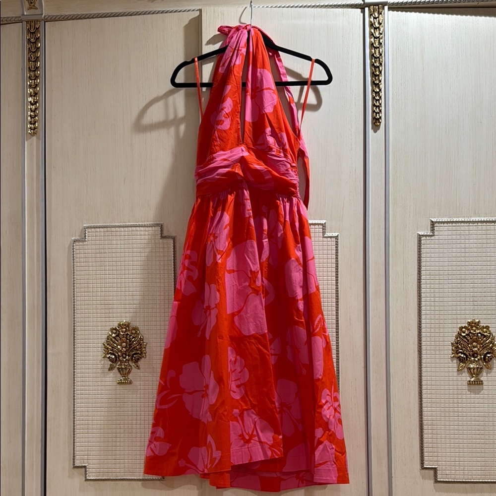 STAUD Red and Pink Floral Halter Dress - Picture 1 of 6